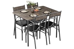 VECELO Dining Table Set for 4, Kitchen Table Set with 4 Chairs for Small Space, Space-Saving and Modern Design, Apartment, Easy to Assemble, Retro Brown