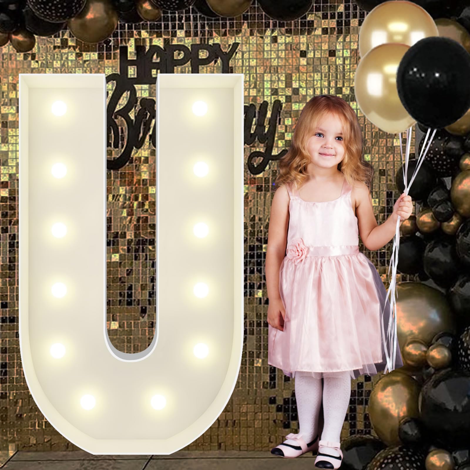 4FT Marquee Light Up Letters U, Big Marquee Letter for Baby Shower Birthday Engagement Wedding Marry Me Party Decor