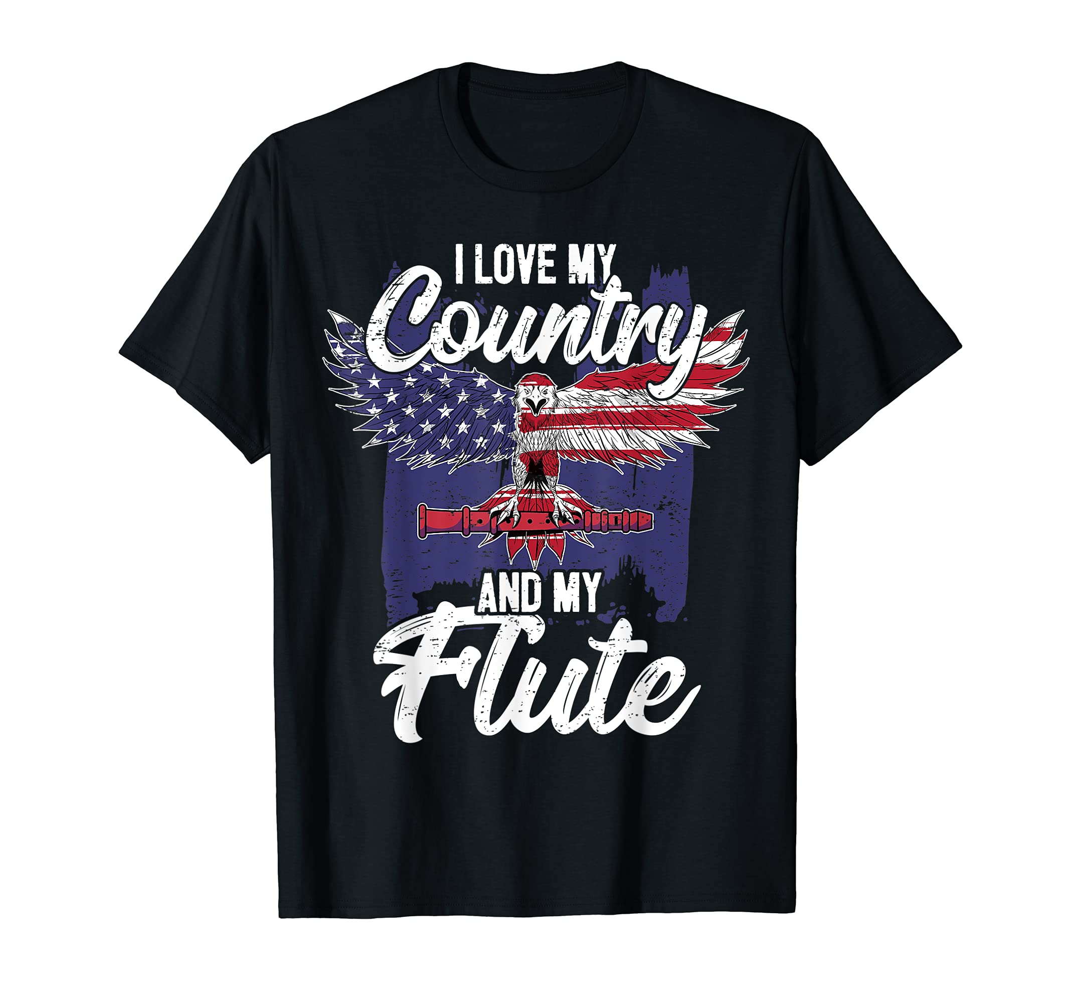 Patriotic Flute Player Flutist I American Eagle USA T-Shirt