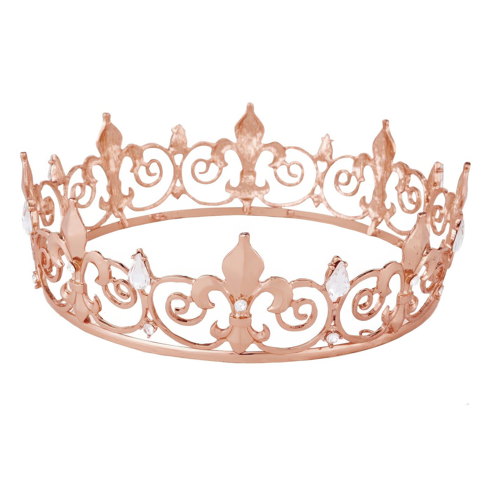 King Crown,Vofler Prince Costume Royal Medieval Fleur De Lis Metal Cake Topper Tiara w/Crystals for Men Boy Queen Bachelor Birthday Halloween Costume Hats Party Prom Pageant Homecoming, Rose Gold
