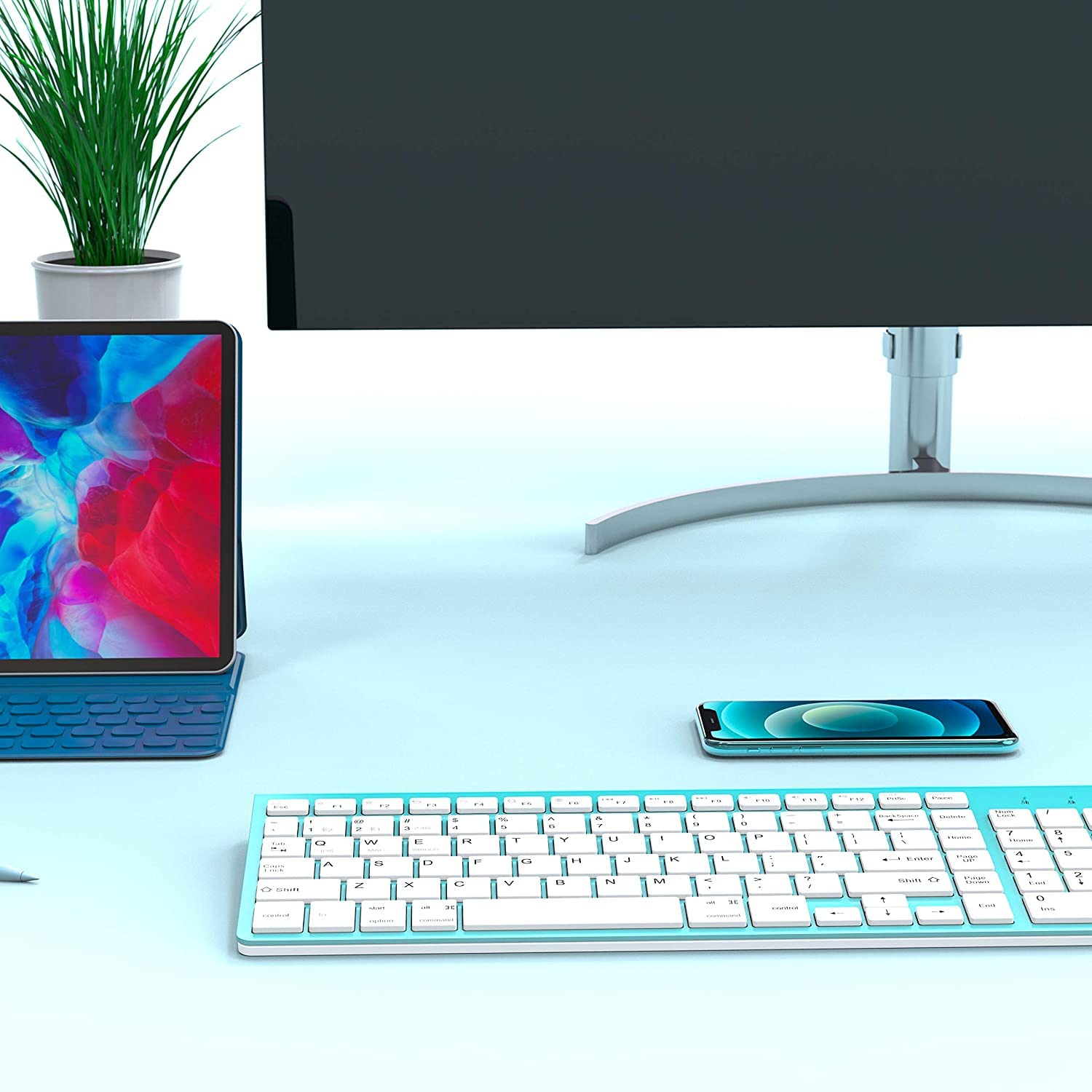 JOYACCESS Wireless Bluetooth Keyboard for Mac,Ergonomic Multi-Device Keyboard with Number Pad, Compatible with MacBook Pro/Air, iMac,iPhone,iPad, iOS, Android, Windows, Turquoise