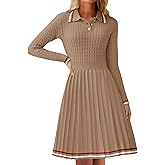 ZESICA Women's Midi Sweater Dress 2025 Fall Long Sleeve Cable Ribbed Knit A Line Swing Pleated Dresses