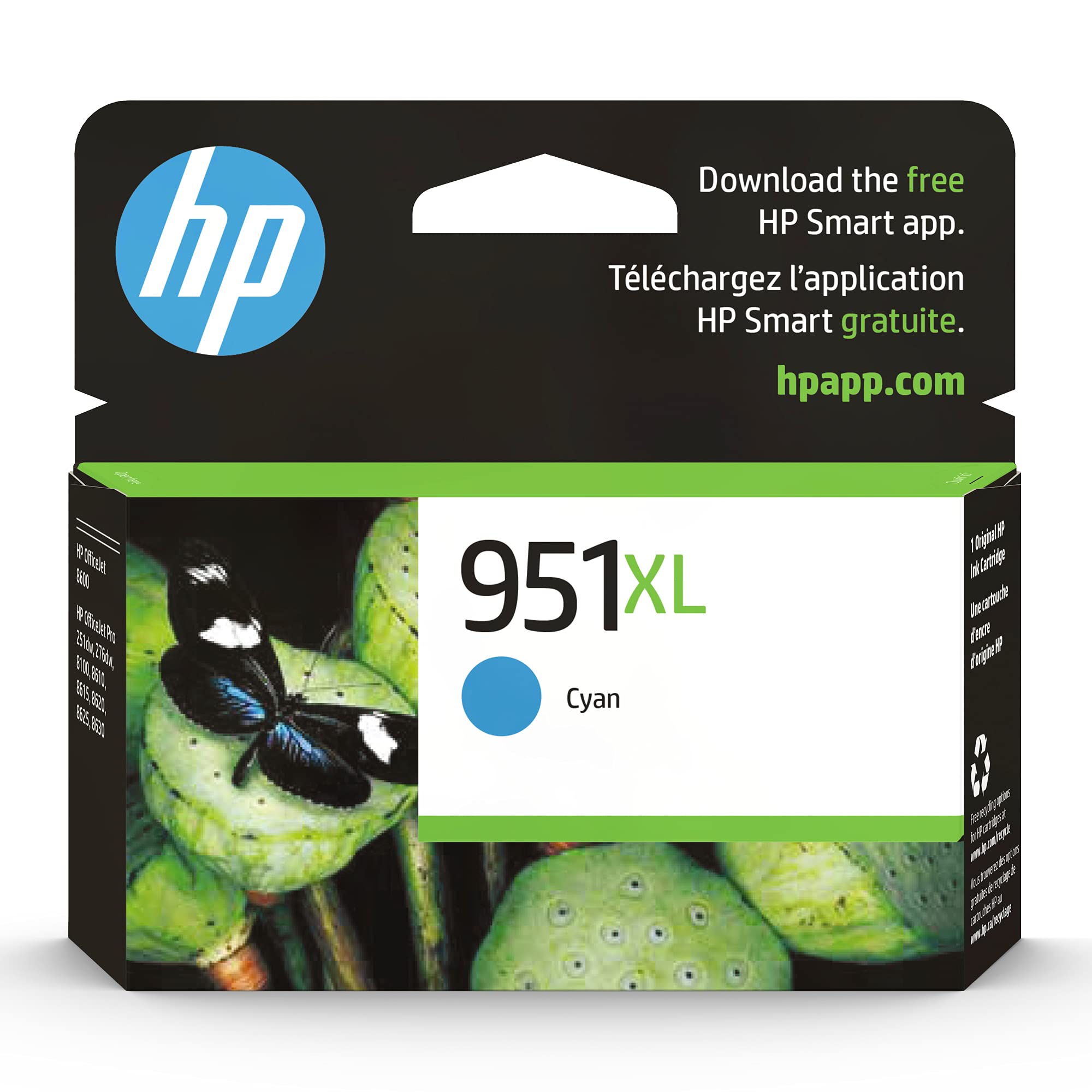 Photo 1 of HP 951XL Cyan High-yield Ink Cartridge for HP Printers | Works with Printer Series: OfficeJet 8600, Pro 251dw, 276dw, 8100, 8610, 8620, 8630 | Eligible for Instant Ink | CN046AN