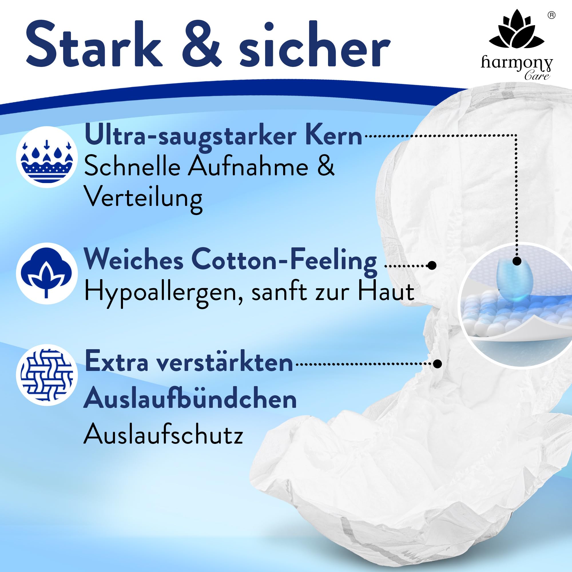 Harmony Care® Premium Form MAXI NIGHT - saugstarke Inkontinenzvorlagen bei starker Inkontinenz - große Windeln für Erwachsene - auslaufsichere Inkontinenzeinlagen Damen und Herren - 4 x 20 Stück 5