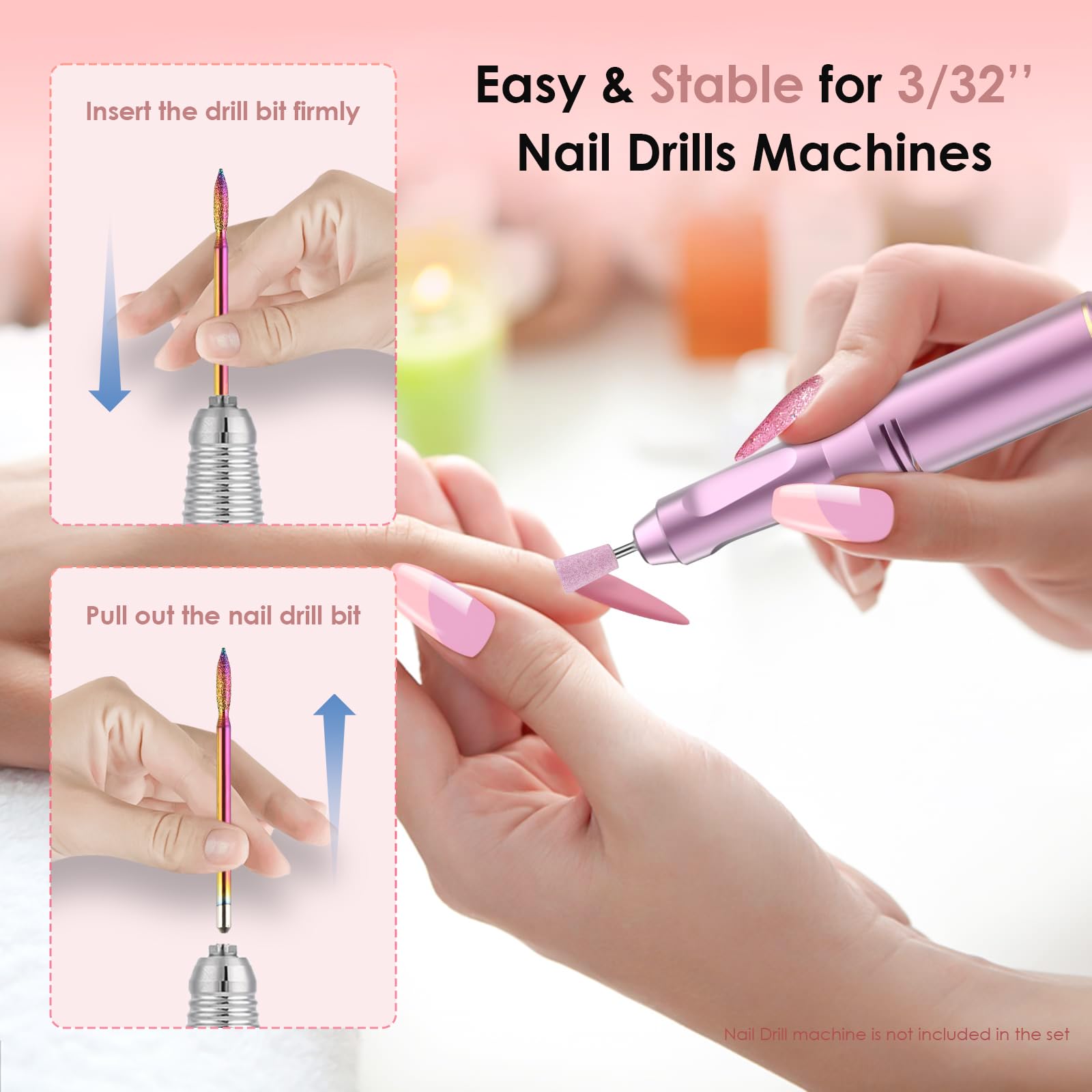 26pcs Nail Drill Bits Set, 3/32inch Professional Ceramic Safety Bits for Nail Drill, Diamond Cuticle Efile Nail Drill Bits, Remover Bits for Acrylic Gel Nail Tech Manicure Pedicure, Home Salon - Image 5