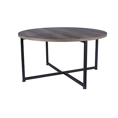 Household Essentials Grey Top Black Frame Ashwood Round Coffee Table