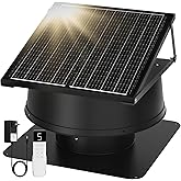 55W Solar Attic Fan with Thermostat, 12" Solar Roof Vent Fan, 1400 CFM Solar Exhaust Fan Up to 1800 Sq.Ft, Hybrid Solar Attic Ventilation with 5 Aluminum Alloy Blades for Home, Garage, RV, Greenhouse