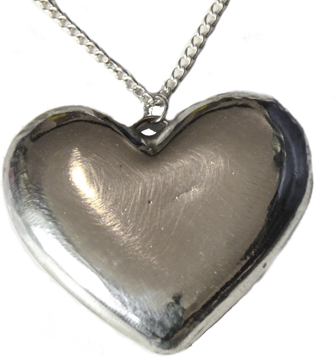 Thelongwayround Jewellery Solid High Tin Pewter Heart Pendant. Hand Made in Cornwall. Ideal 10th Wedding Aniversary Gift