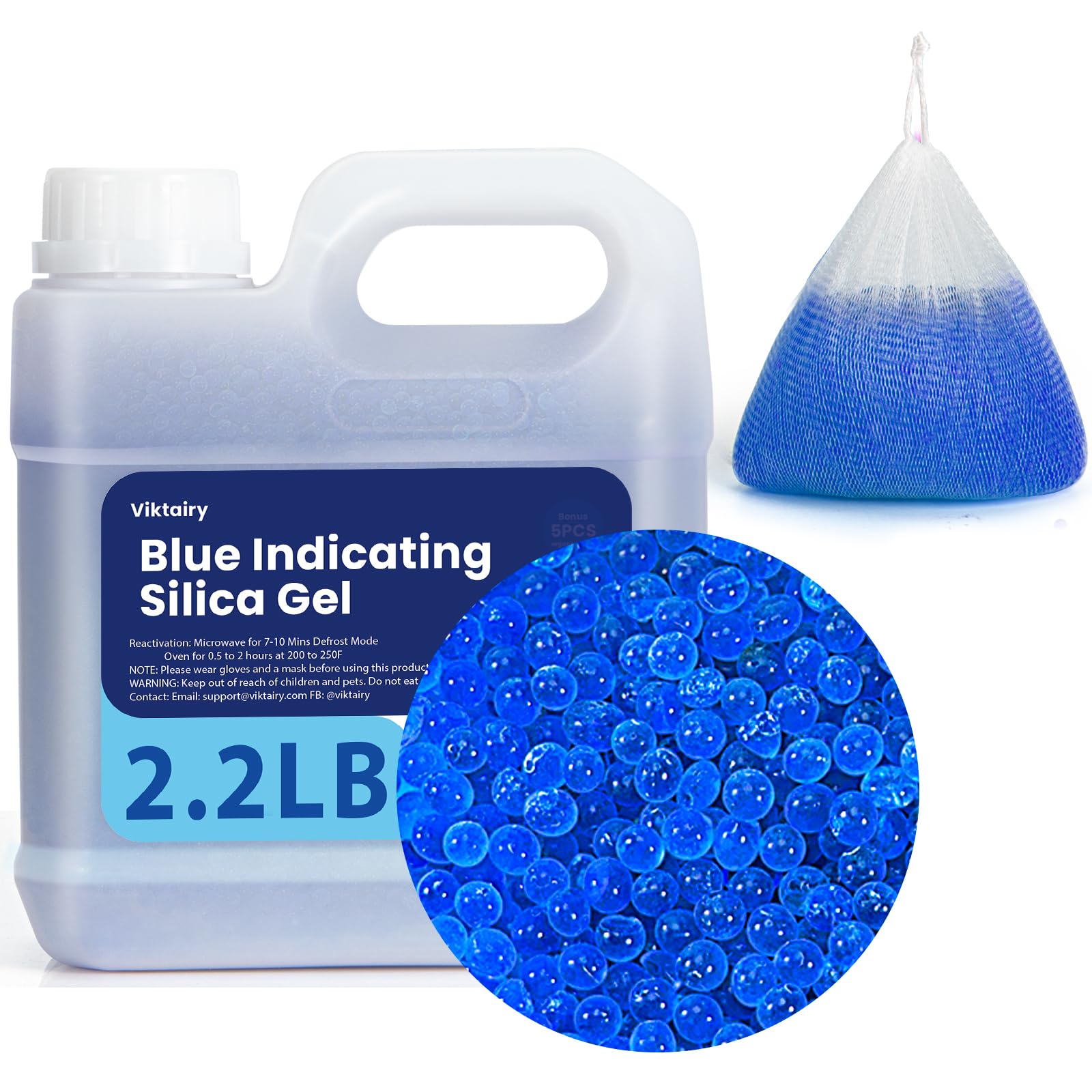Photo 1 of 2.2LBS Desiccant Beads, Premium Blue Indicating Reusable Silica Gel Beads Bulk, Industry Standard 3-5 mm Desiccant Dehumidifier for 3D Filament, Electronic Devices, Camera, Documents, Safe (5PCS Bags)
