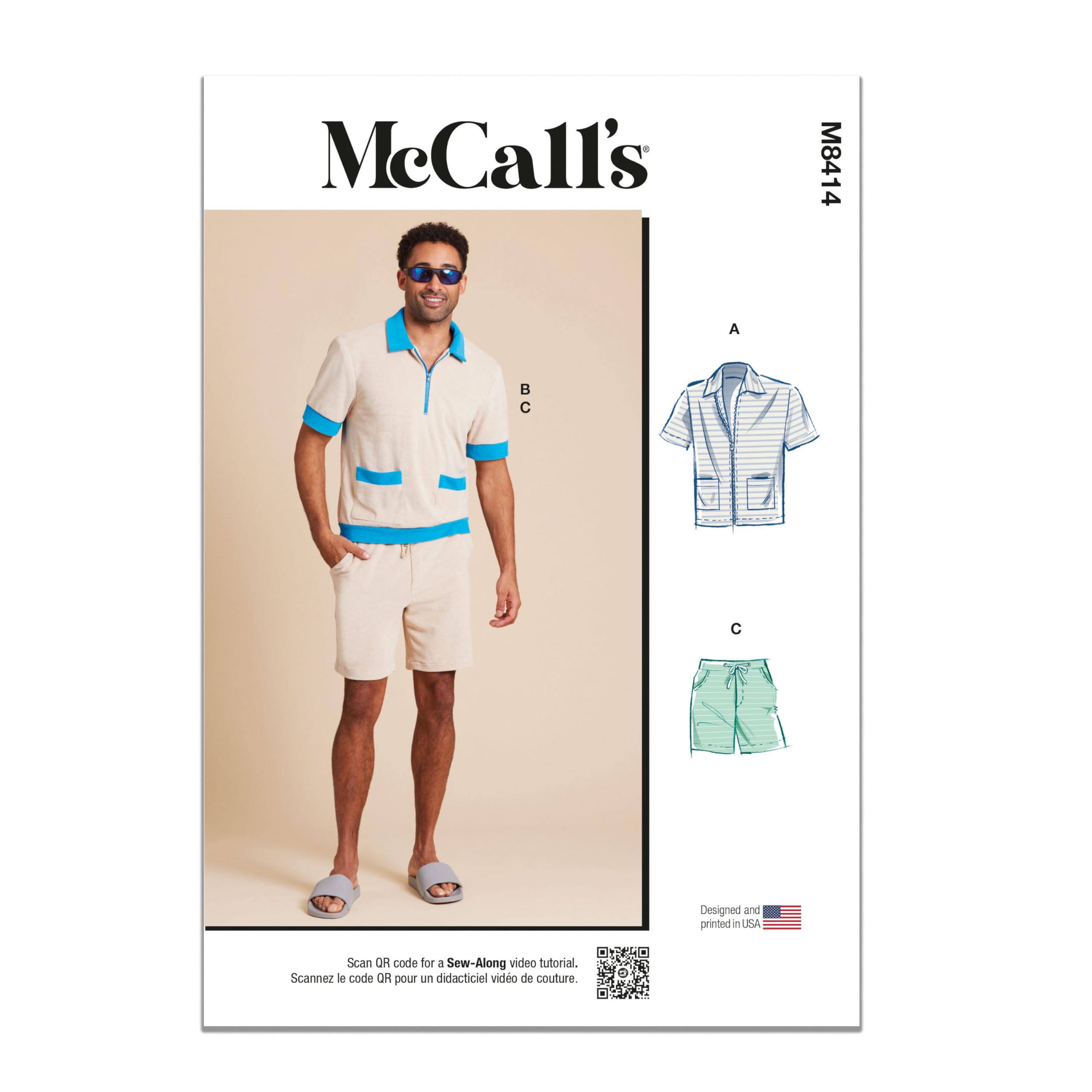 MCCALLS M8414AA Men's Knit Shirts and Shorts AA (34-36-38-40-42)