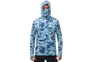 FISHEAL Men's Performance Fishing Hoodie Shirt - UPF 50+ Sun Protection Long Sleeve Thumbholes Shirts with Neck Gaiter