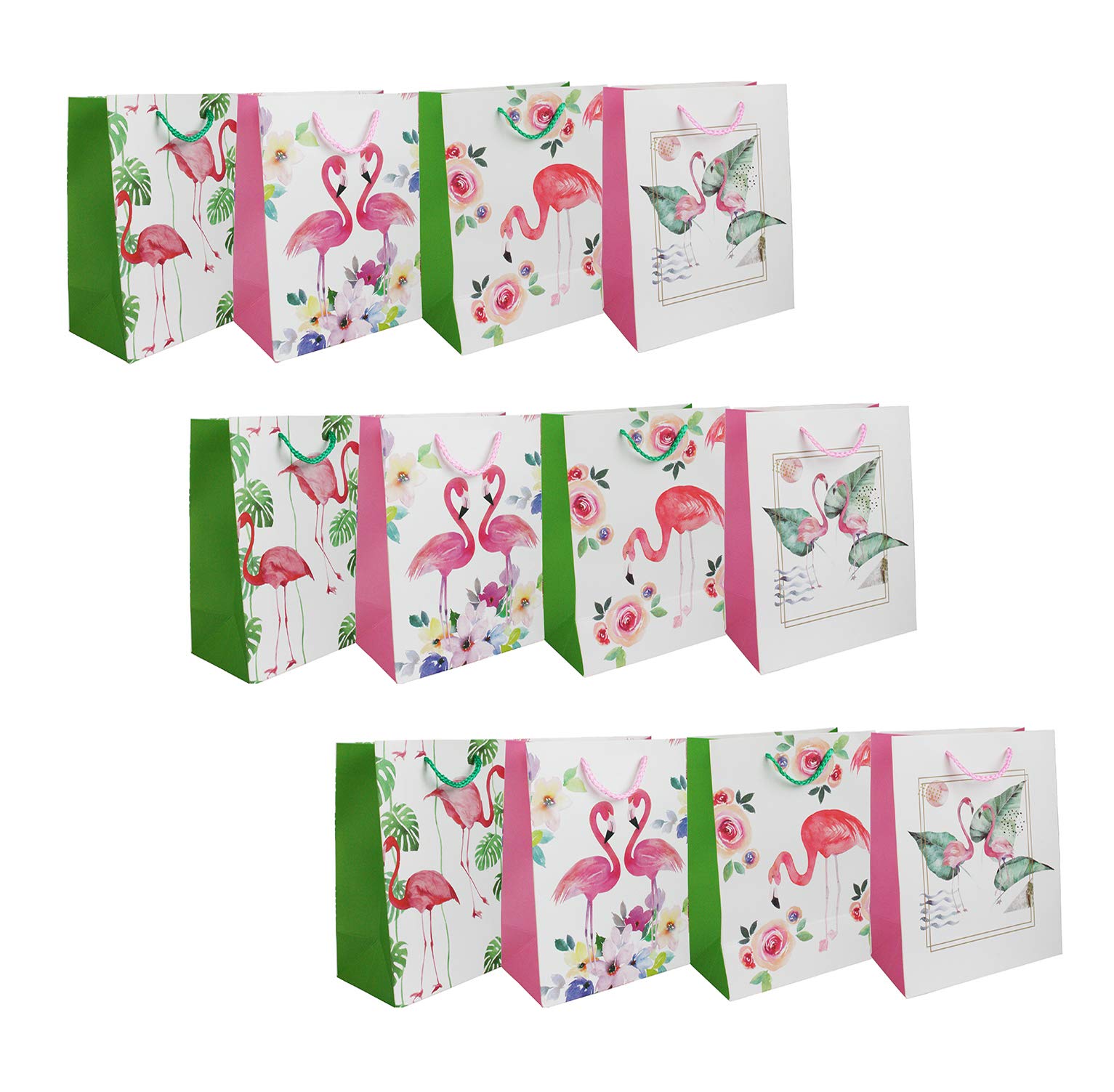 Emartbuy Set of 12 Luxury Gift Bag Strong Laminated Paper Mixed Colours 31 x 42 x 12 cm - Flamingo