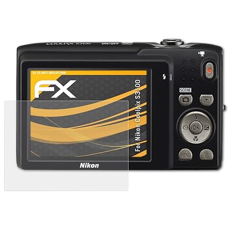 atFoliX Panzerfolie kompatibel mit Nikon Coolpix S3100 Schutzfolie, entspiegelnde und stoßdämpfende FX Folie (3X)