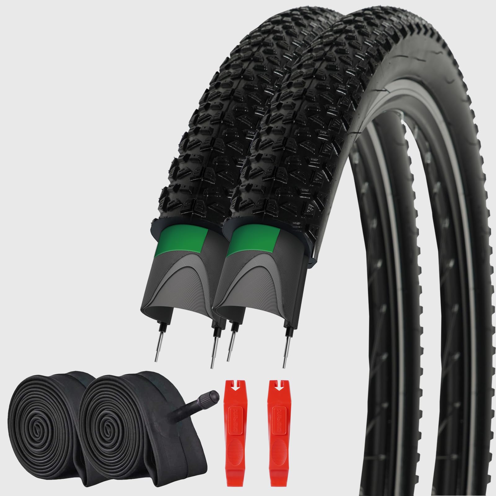 Photo 1 of 2Pack 29x 2.125 Mountain Bike Tires Replacement Kits Plus 2 Bike Tubes (with Puncture Sealant) and 2 Tire Levers, 29x2.125 Bike Tire with Tread Puncture Protection for On or Off-Road Use