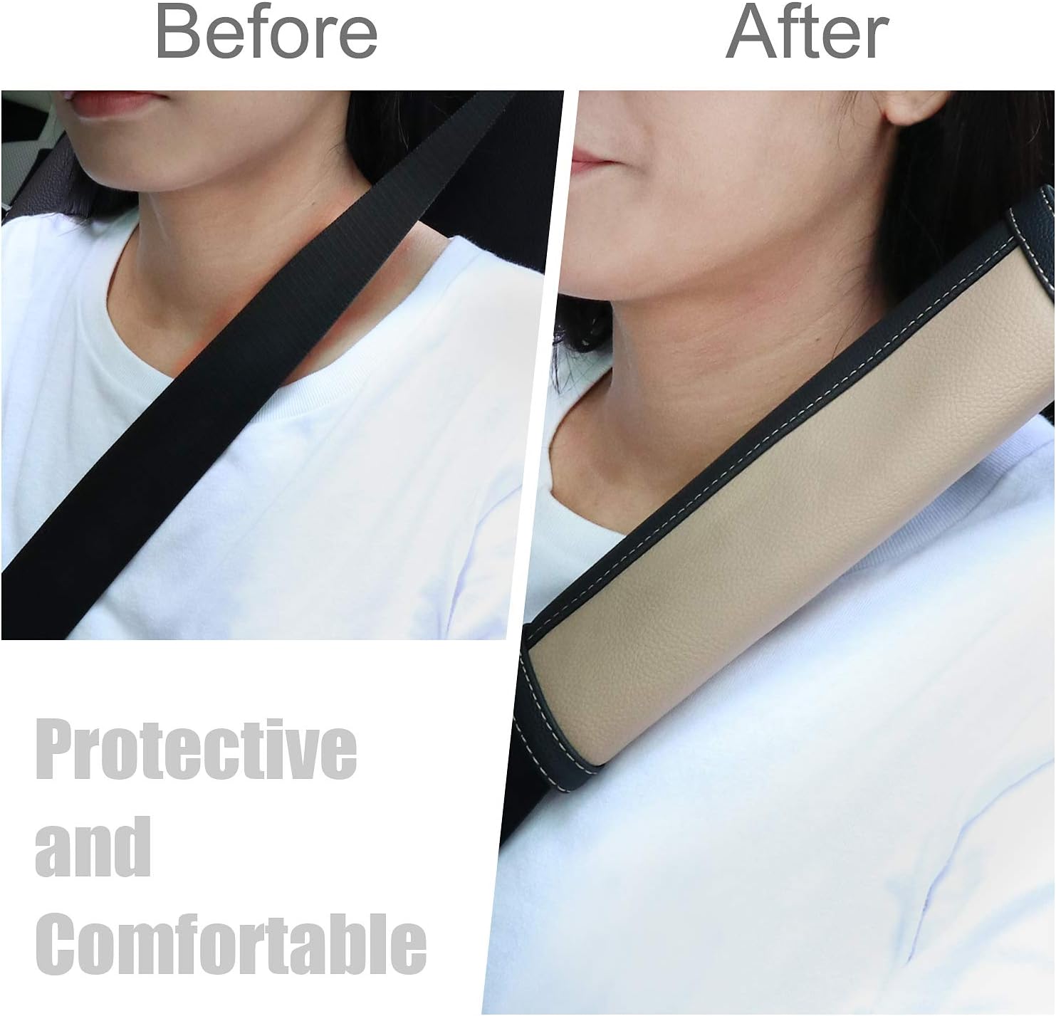 COFIT Car Seat Belt Pads, Comfort Seatbelt Cover, Durable Microfiber Leather Shoulder Neck Strap Protector, Beige and Black, 2 Pack - Image 5