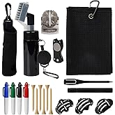 20PCS Golf Accessories Kit with Golf Club Cleaner Brush,Divot Tool and Ball Marker,Groove Sharpener,Golf Tees, Ball Bag&Towel with Hook,Golf Essentials Kit Gift for Men/Women(20, Black)