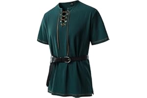 JEMITOP Men's Pure Cotton Retro Short Sleeves Lace Up Shirts for Casual Renaissance Pirate Medieval Viking Without Belt