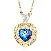 Zhi Kexin Heart of the Ocean Necklace for Women 925 Sterling Silver Heart Crystals Jewelry Birthday Gifts for Her