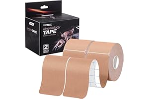 VityElk Kinesiology Tape (2 Rolls)，20 Count/Roll Elastic Premium Precut Strips Athletic Tape， Hypoallergenic Cotton Waterproof K Tape for Muscle Pain Relief and Joint Support(Beige)