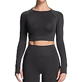 Aoxjox Long Sleeve Crop Tops for Women Workout Seamless Cropped T Shirt Top