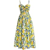 Milumia Women's Boho Floral Fruit Print Cami Dress Cut Out Twisted Flowy Midi Dresses Summer