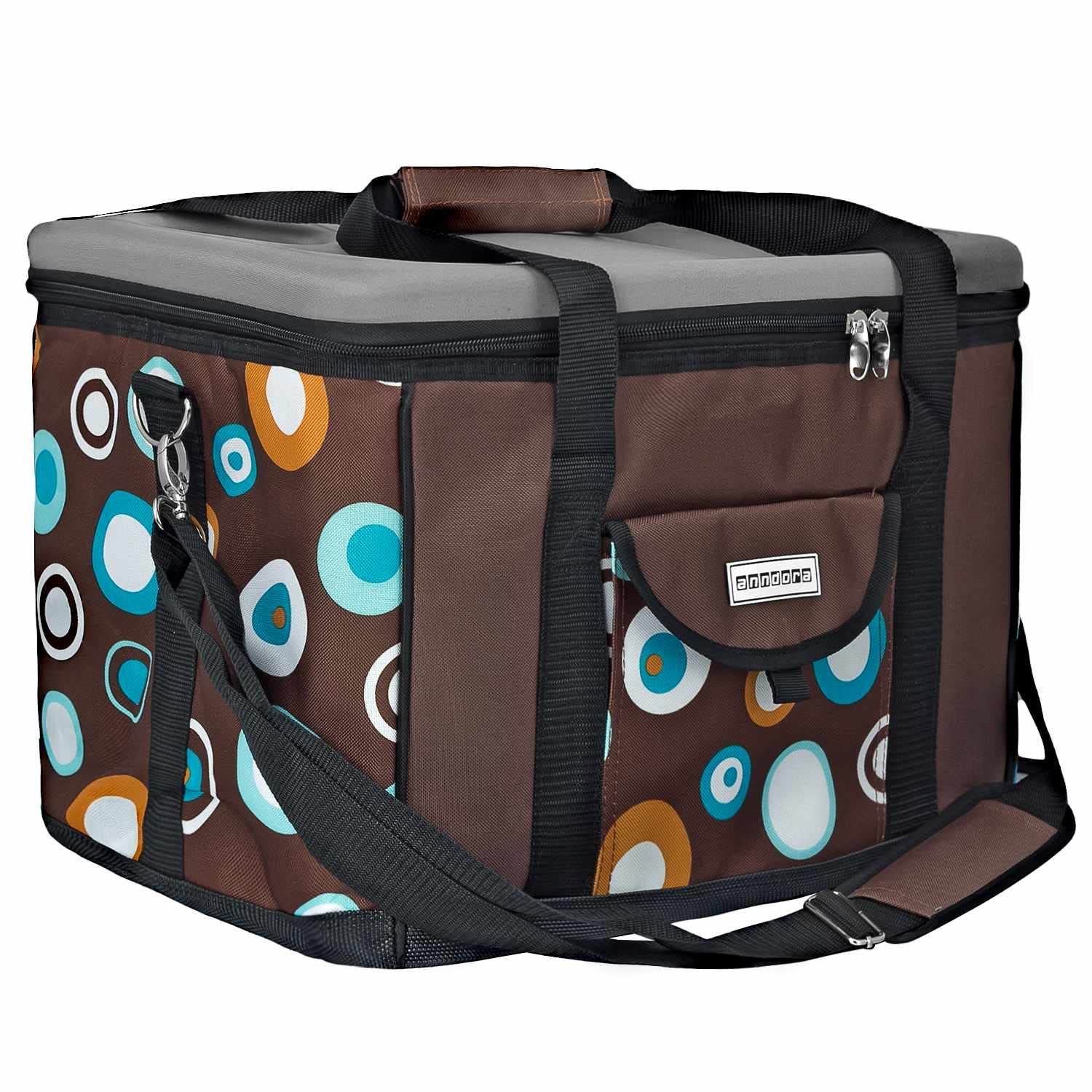 anndora Cool Bag, XL, Black / White Polka Dots, 40 L - Insulated Picnic Bag, XL Brown (Brown) - TW-1886-169