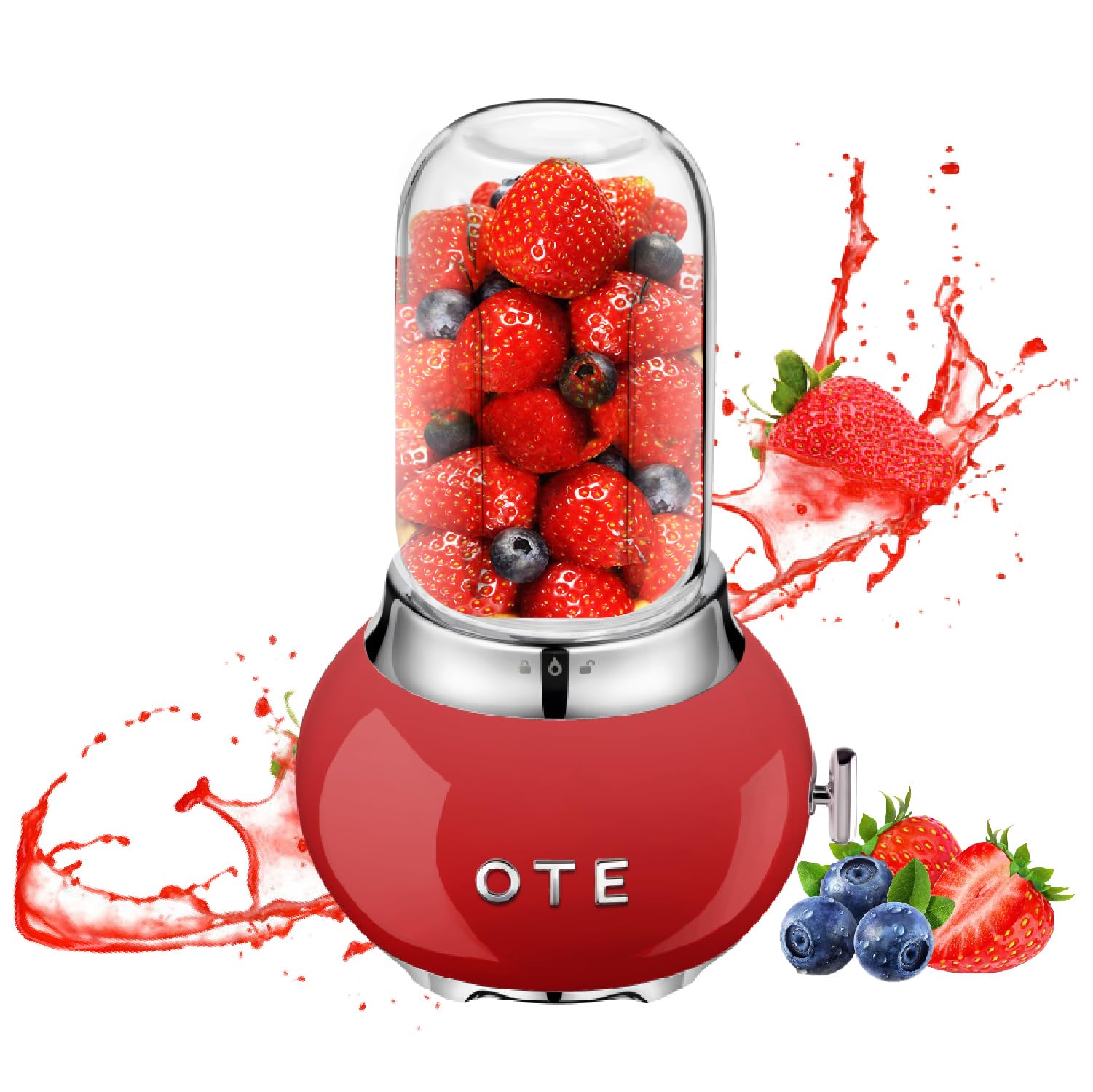 Photo 1 of OTE Personal Blender for Shakes and Smoothies with 14 Oz Glass Jar, 4 Stainless Steel Blades, BPA Free, 20000r/m, Retro Portable Blender Best Choice for Kitchen Fruit Juicer Machines -Red