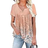 Women's Summer Short Sleeve Tunic Plus size ladies shirts Floral Blouse Loose Flowy Tops for Leggings M-4XL
