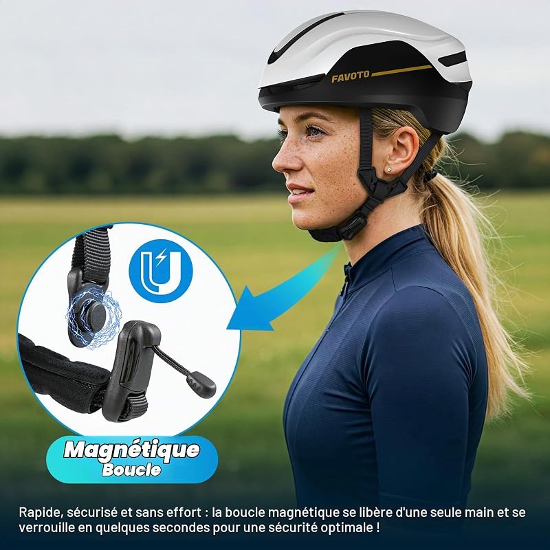 Casque Vélo Route Homme avec Clignotants Feu Arrière, Noir-Blanc