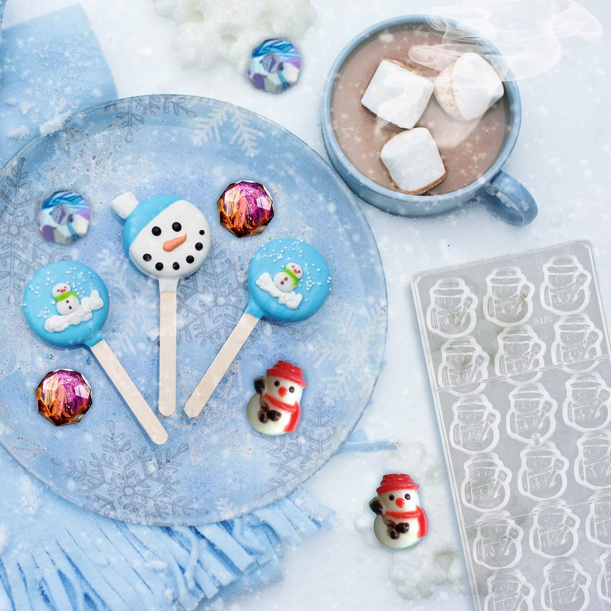 Jeteven Christmas snowman Clear Polycarbonate Chocolate Mold Jelly Candy Making Mold 18-Piece Tray