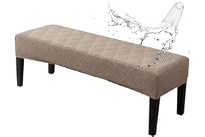 GENINA Waterproof Dining Room Bench Covers, Stretch Jacquard Bench Seat Protector Cover, Rectangular Bench Cover for bedrooms, Living Rooms, Kitchens, Removable, Washable (Taupe)