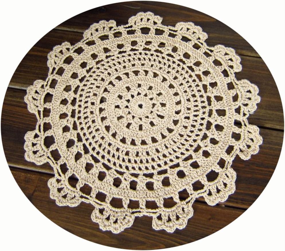 VOBAQI 6" 10" 12" 18" 1pc Handmade Round Flower Woven Crochet Cotton Lace Table Place Mats Doilies (18in, Beige)