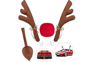 Angooni Upgraded Car Reindeer Antler Kit Christmas Rudolph Auto Decorations, Rudolph Auto Accessories with Tail, Nose - Add Holiday Spirit