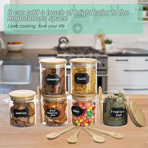 Set of Spice Jars with Bamboo Lids, 16oz Glass Jars with