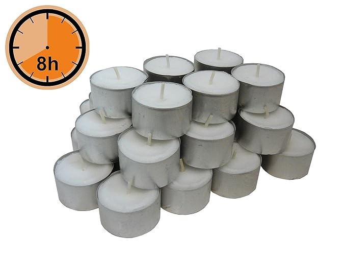 Kerzenparadies Jess 100 Premium Teelichter, Weiss, 8 Stunden Brenndauer, Docht: Weiß, ohne Duft, Kerzen, Alu Hülle, Sparpack,