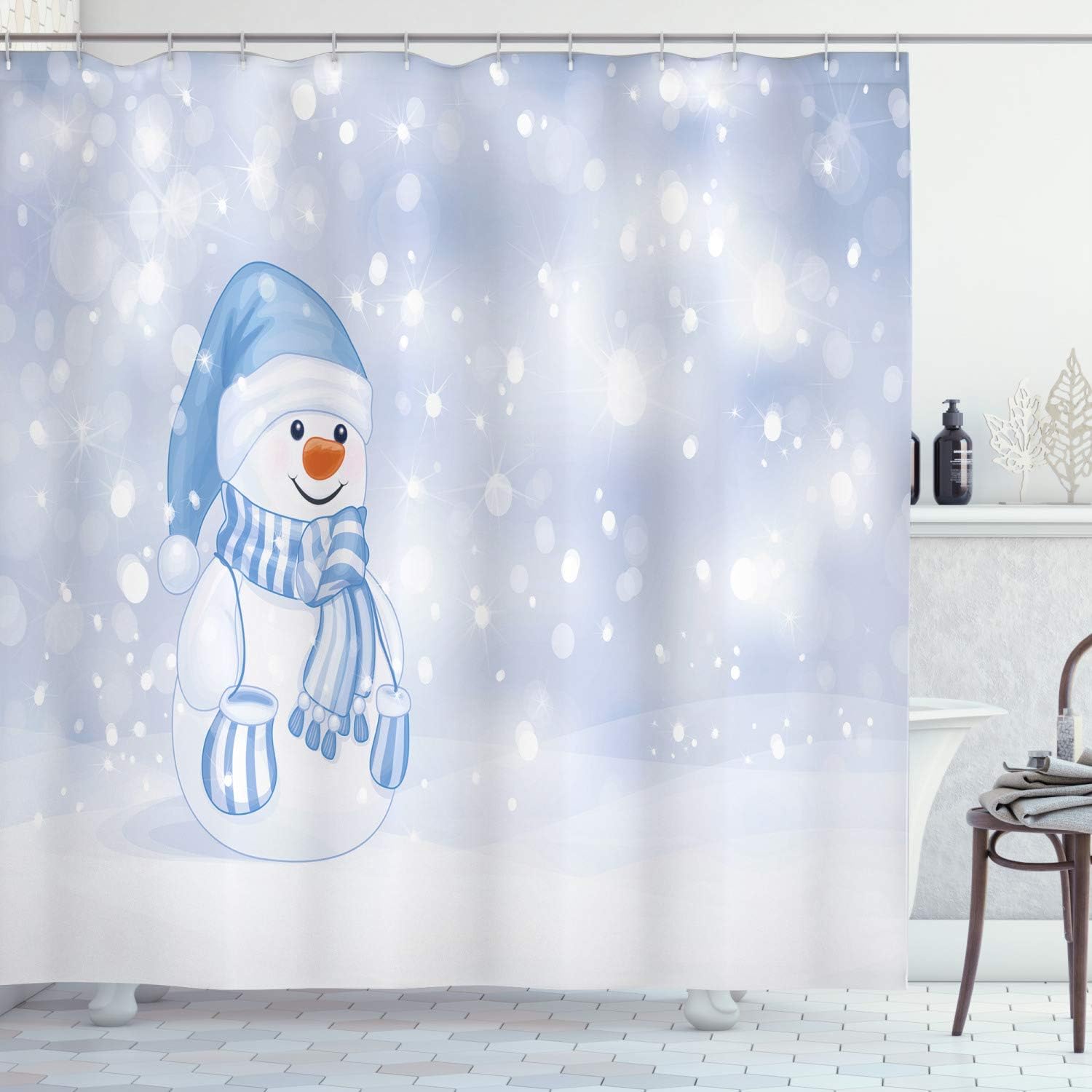Amazon Com Ambesonne Winter Shower Curtain Kids Toddler Design Happy Snowman Cartoon Style Figure Merry Christmas Theme Fabric Bathroom Decor Set With Hooks 70 Inches Home Kitchen