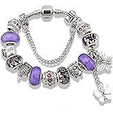 MUERDOU Mother Charms Bracelet for Women Murano Glass Beads Butterfly Flower Charms Amethyst Bracelets