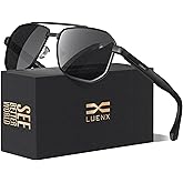 LUENX Men's Aviator Sunglasses Polarized Square Polygon Retro Shades UV 400 Protection