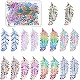 Hobbspring 18pcs 9 Colors Feather Charms Stainless Steel Filigree Pendants Rainbow Color Metal Embellishments Filigree Wings Earring Charm for Jewelry Making DIY Bracelet Necklace