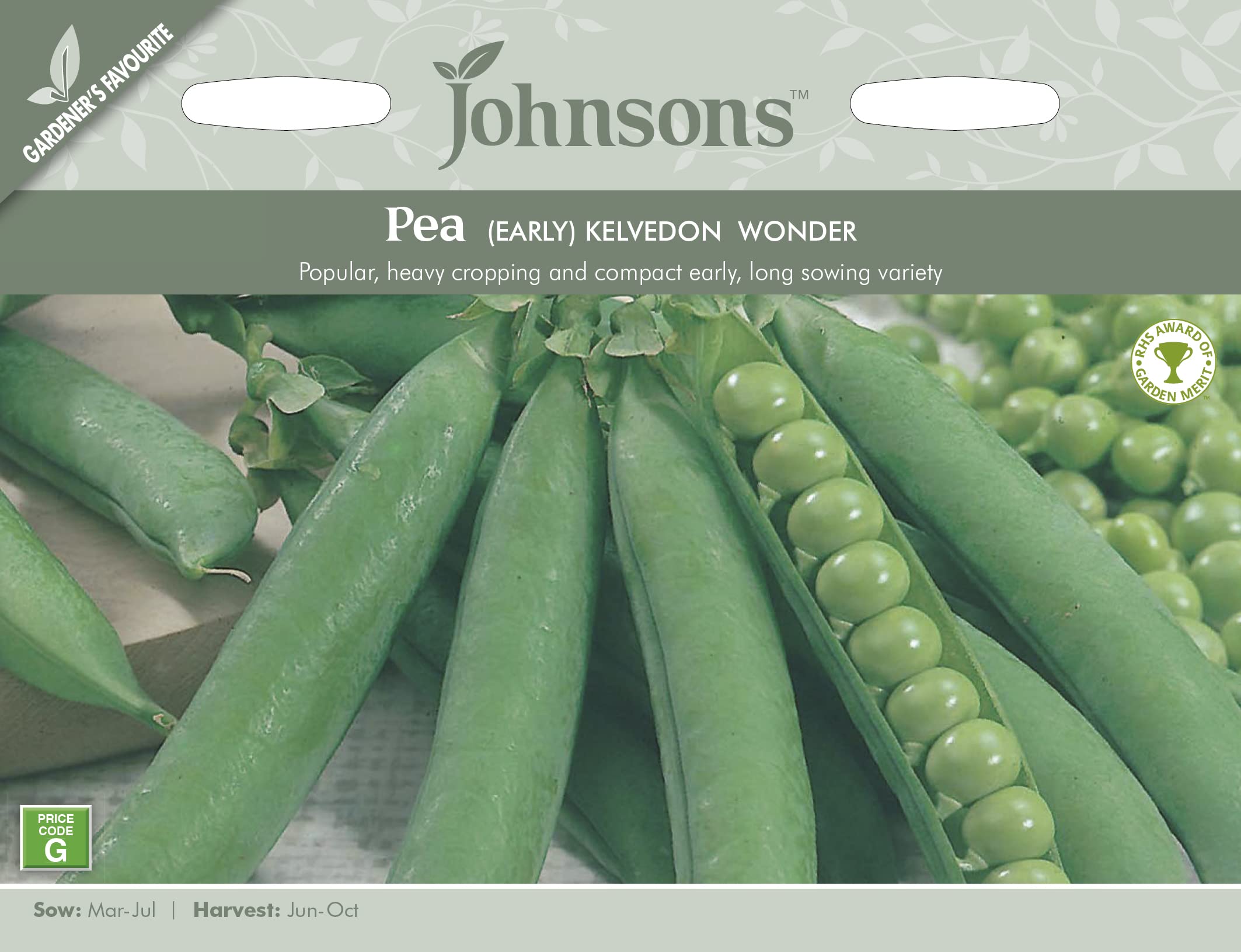 Johnsons 10443 Vegetable Seeds, Pea Kelvedon Wonder
