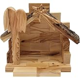 Zuluf Olive Wood Nativity Stable with Natural Bark Roof &ndash; Handmade in Bethlehem Holy Land | 4.5x3.6x6 Inch Wooden Manger Crib for Nativity Scene Indoor Christmas D&eacute;cor &ndash; Authentic Olivewood NAT106