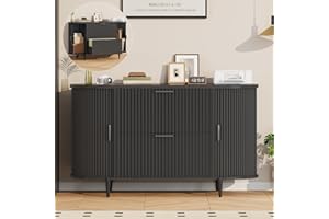 SEDETA 39.4" Filing Cabinet for Home Office, 2 Drawer File Cabinet, fit Legal/Letter/A4 Size, Modern Fluted Filing Cabinets with 2 Sliding Door Storage, Printer Stand, Black