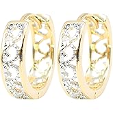 0.55" Two-Tone Silver and Yellow Gold Filled Filigree Lace Huggie Hoop Earrings