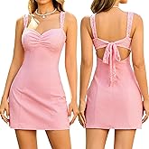 EYNMIN Women's Summer Lace Strap Mini Dress Sweetheart Neckline Bow Tie Backless A Line Short Graduation Dresses 2026