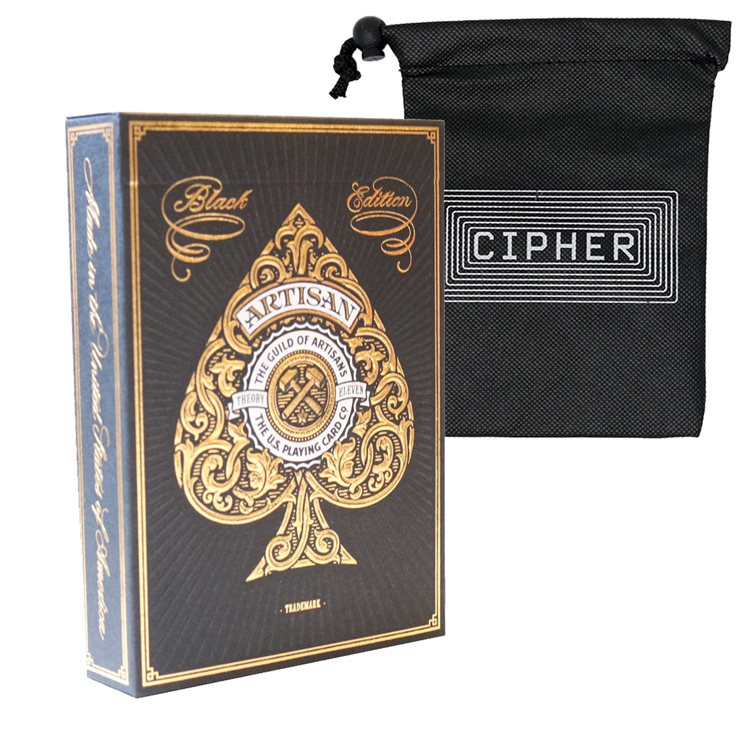 Theory 11 Artisan Playing Cards - Luxury Card Deck - Includes Cipher Playing Cards Bag (Black)