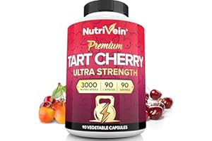 Nutrivein Tart Cherry Capsules 3000mg - 90 Vegan Pills - for Pain Relief,Pain,Muscle Recovery, Flavonoids - Uric Acid Cleanse, Juice Extract Supplement