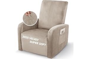 ZNSAYOTX 2025 Velvet Small Recliner Cover 3-Piece, Luxury Plush Recliner Chair Covers with Elastic Band & Ties Stay in Place, Stretch Reclining Slipcover for Lazy Boy Soft Washable (Khaki)