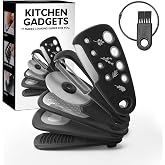 Kitchen Gadgets Set 6 Pieces, Space Saving Cooking Tools Kitchen Accessories-Garlic Grinder, Cheese Grater, Vegetable Peeler, Pizza Cutter, Herb Stripper, Bottle Opener, Gadgets Gift Set (Black)