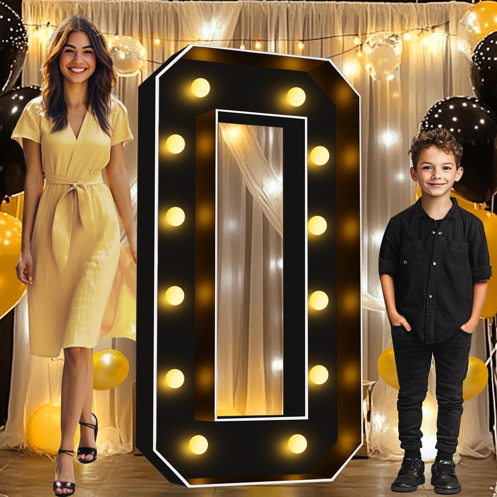 Photo 1 of Pooqla 4 FT Light Up Marquee Numbers, Black Letter Big Mosaic Numbers 4 Feet Tall for 10th 50th Birthday, Giant Marquee Number Lights for Balloons Party Anniversary Wedding Decorations, Number 0