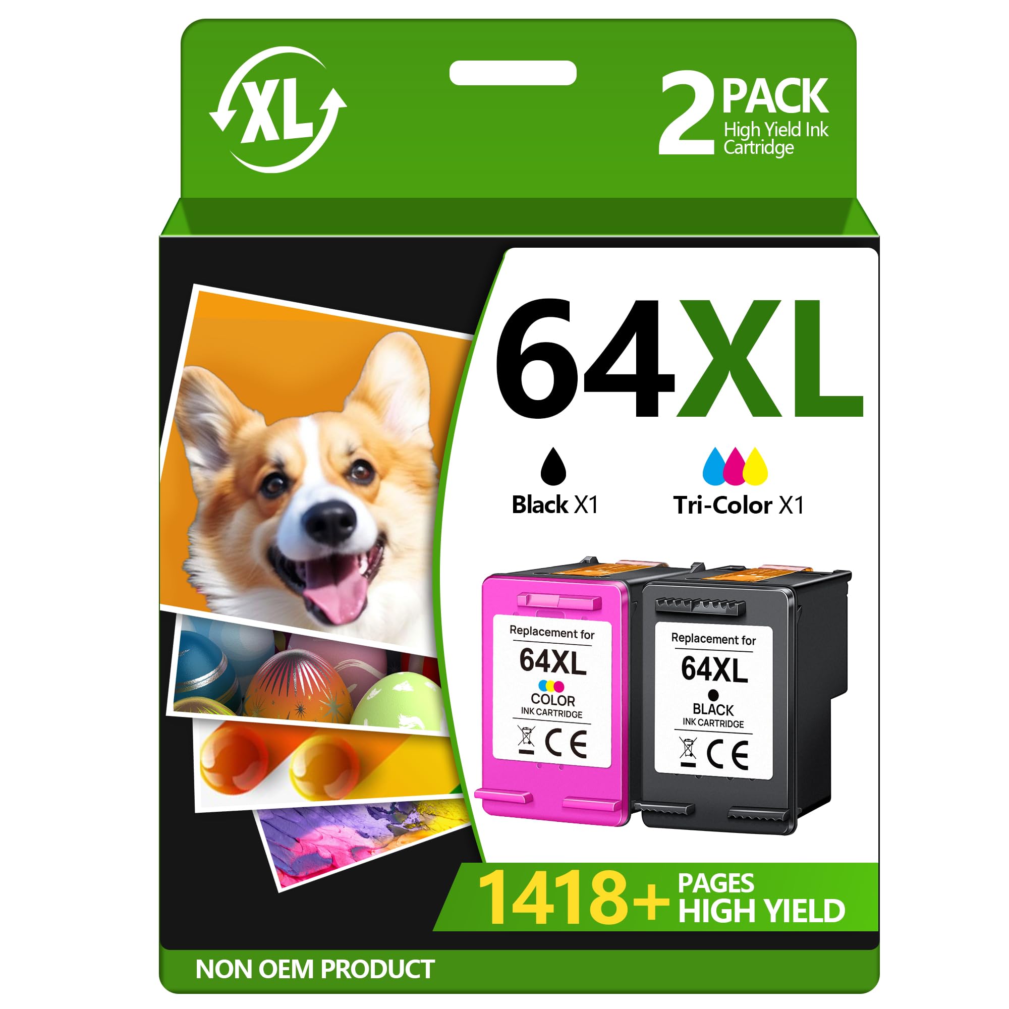TECKKIN 64XL Ink Cartridges Black/Color Combo Pack Replacement for HP Ink 64 64XL for HP Envy Photo 7855 7858 7155 7120 Printer (1 Black, 1 Color)